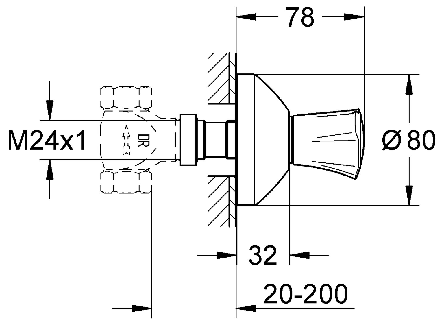 GROHE Costa Unterputzventil UP 20-200 mm Oberbau chrom, Markierung blau-kalt 19806001 - Bild 2