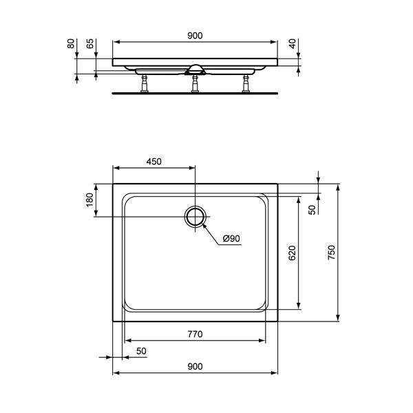 Duschwanne 90x75x6,5 cm rechteckig extraflach aus Sanitär-Acryl weiß - Bild 2