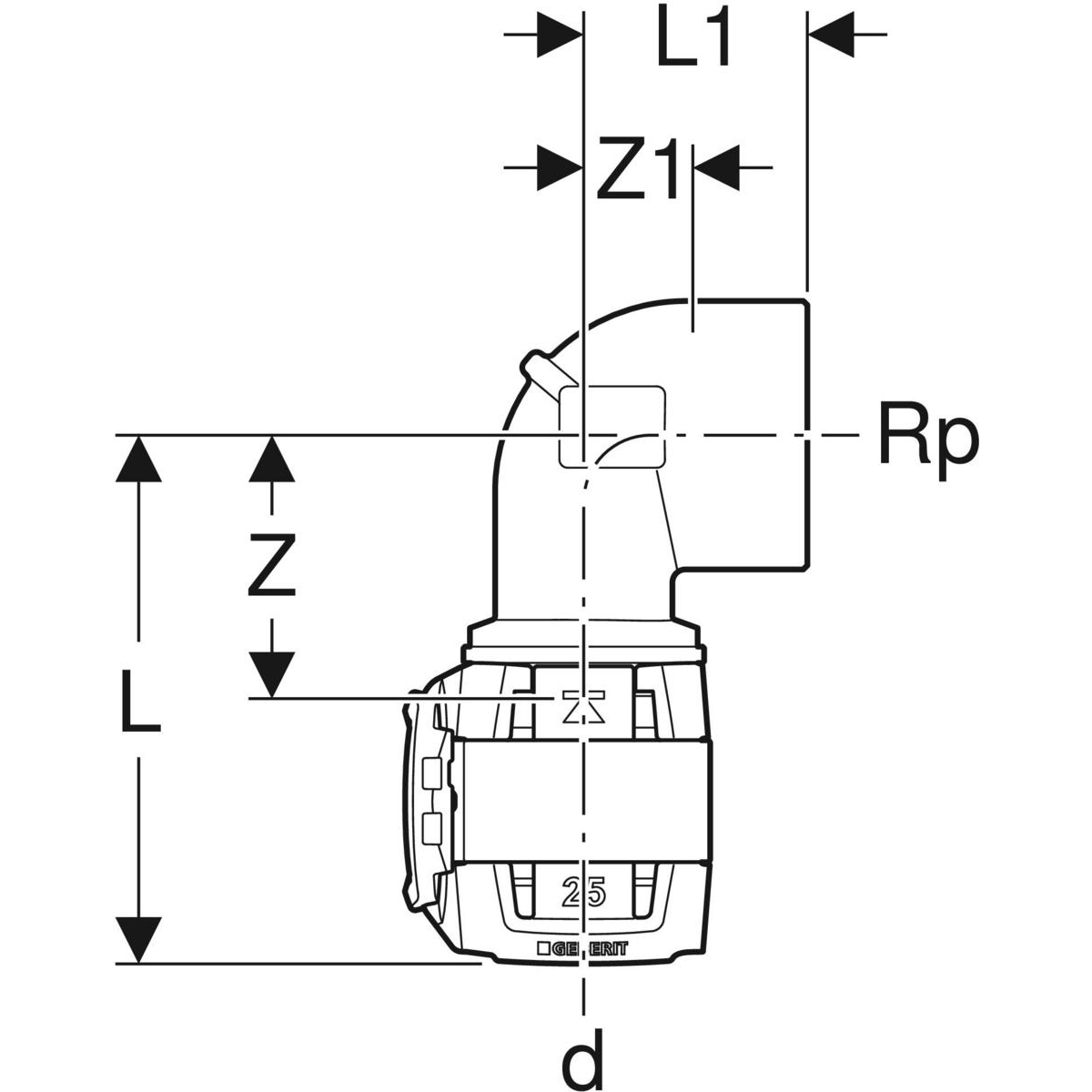 Geberit FlowFit Übergangsbogen 90 Grad mit IG d=20mm (Rp 3/4) Rotguss+ 620.551.00.1 - Bild 2