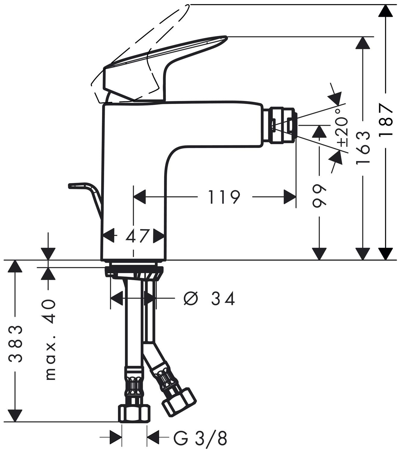 Hansgrohe Logis Bidetmischer 100 mit Ablaufgarnitur chrom 71200000 - Bild 2