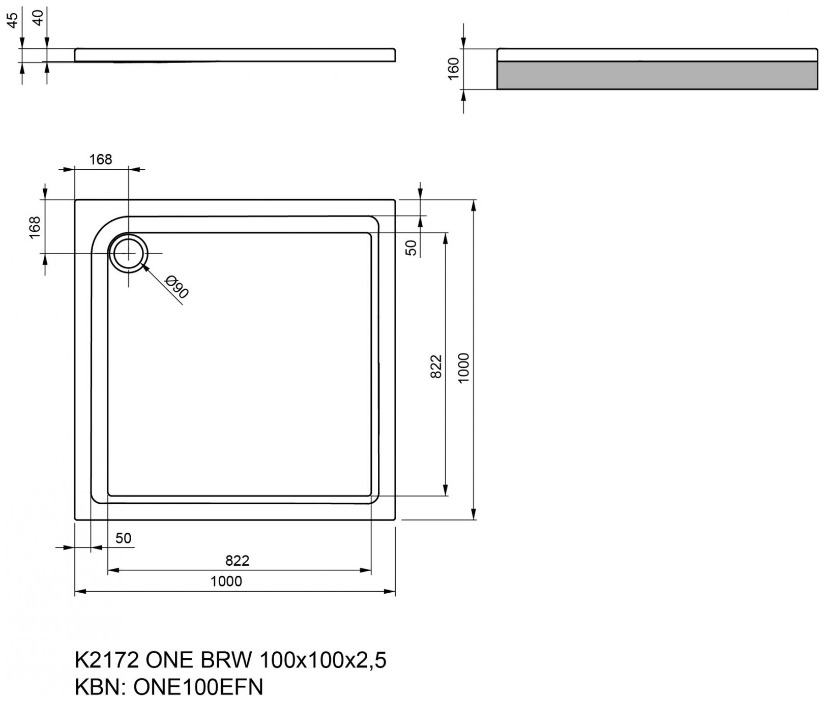 VIGOUR Duschwanne Acryl one 100x100x2.5cm weiss - Bild 2