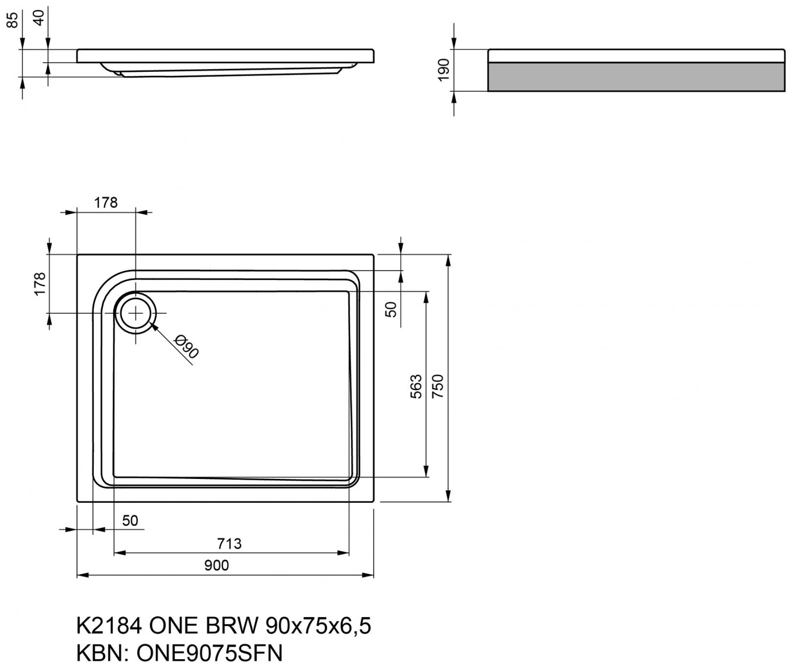 VIGOUR Duschwanne Acryl one 90x75x6.5cm weiss - Bild 2