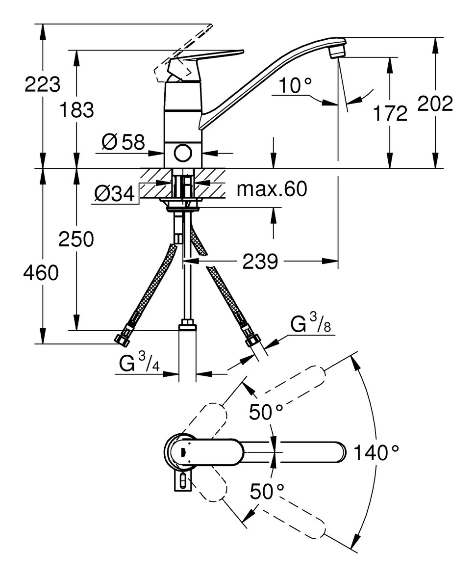 GROHE Eurosmart Cosmopolitan Spültischbatterie verchromt 31161000 - Bild 3