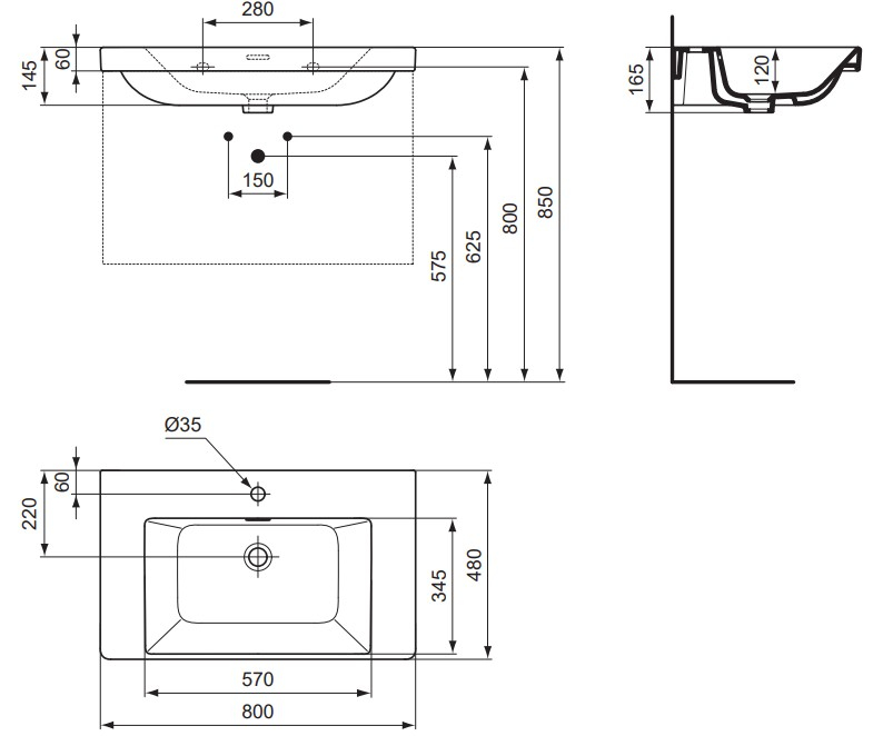 VIGOUR Möbelwaschtisch derby V3 80x48cm PflegetectPlus weiss mit Hahnloch und Überlauf