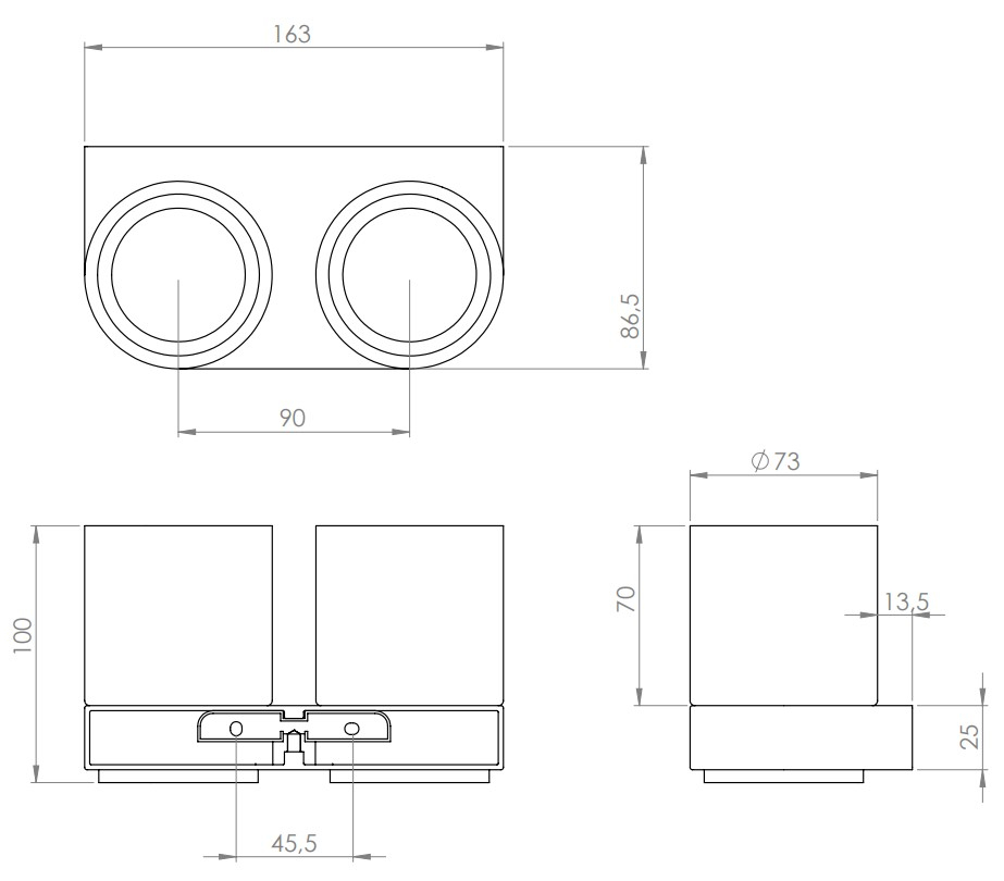 VIGOUR Doppelglashalter derby V3 mit Glas schwarzmatt