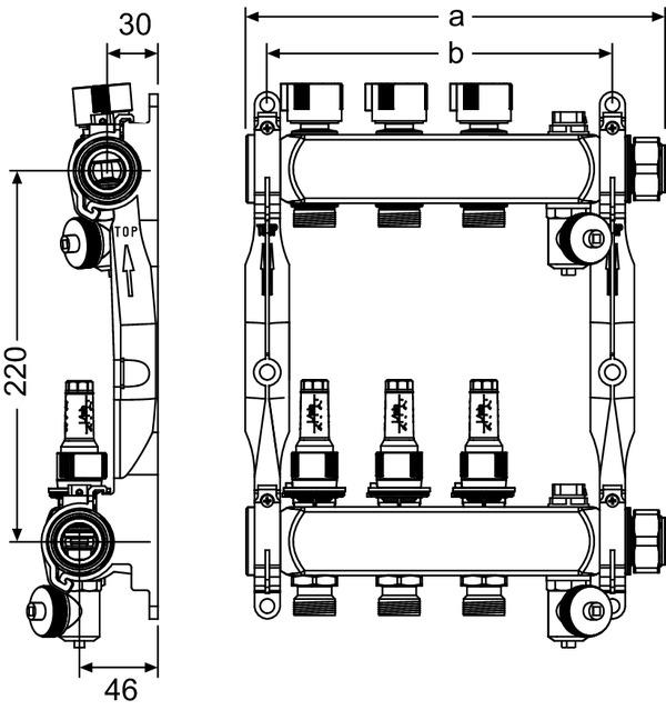 TECEfloor Edelstahl-Verteiler HKV 10 mit DFA SLQ, poliert, 1'' IG flachdichtend 77310010 - Bild 2