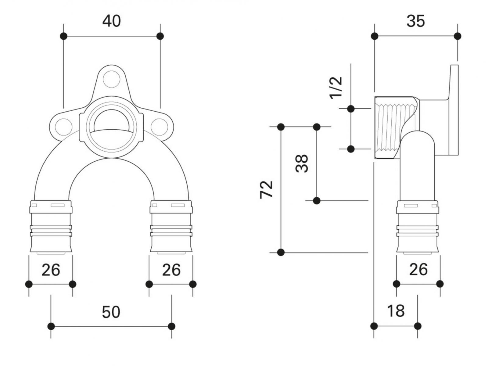 Doppelwandwinkel Alpex F50 Profi 26mm x 1/2IG x 26 mm'' ALPDWW2615 - Bild 2