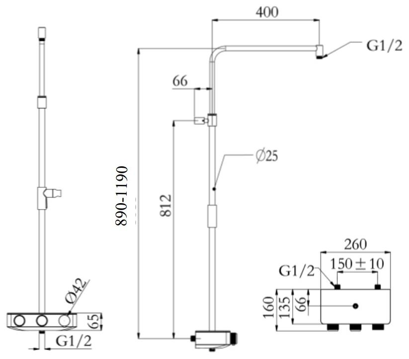 VIGOUR Duschsystem V3 Thermostat Kopfbrause 310mm edge Handbrause 3-fach und Schlauch schwarz matt