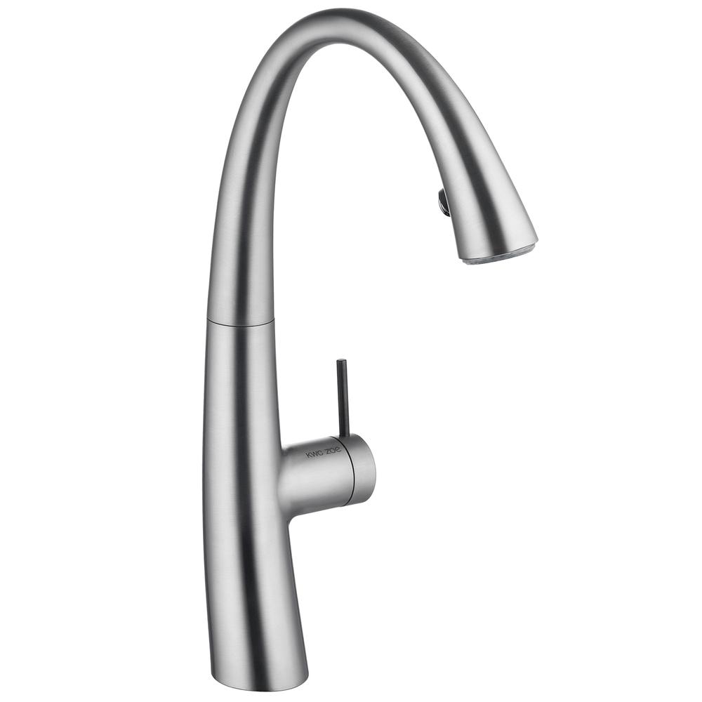 KWC ZOE Spültischbatterie mit LED, Hebel seitlich, ausziehbarer Auslauf, decorsteel 10.201.122.127FL - Bild 1