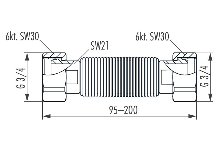Hummel flexibler Geräteanschluss DN20, Edelstahl UEM G3/4 x UEM G3/4, ausziehbar 95-200mm - Bild 2