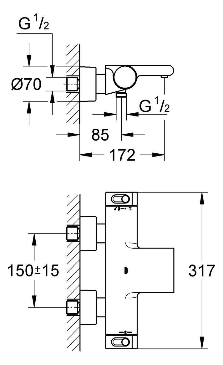 GROHE Thermostat Wannenbatterie Grohtherm 2000 Wandmontage 34174001 - Bild 2