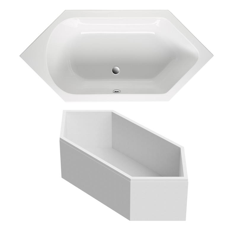 Sechseck-Badewanne 190x90 cm aus Sanitär-Acryl weiß inklusive Styropor-Wannenträger - Bild 1