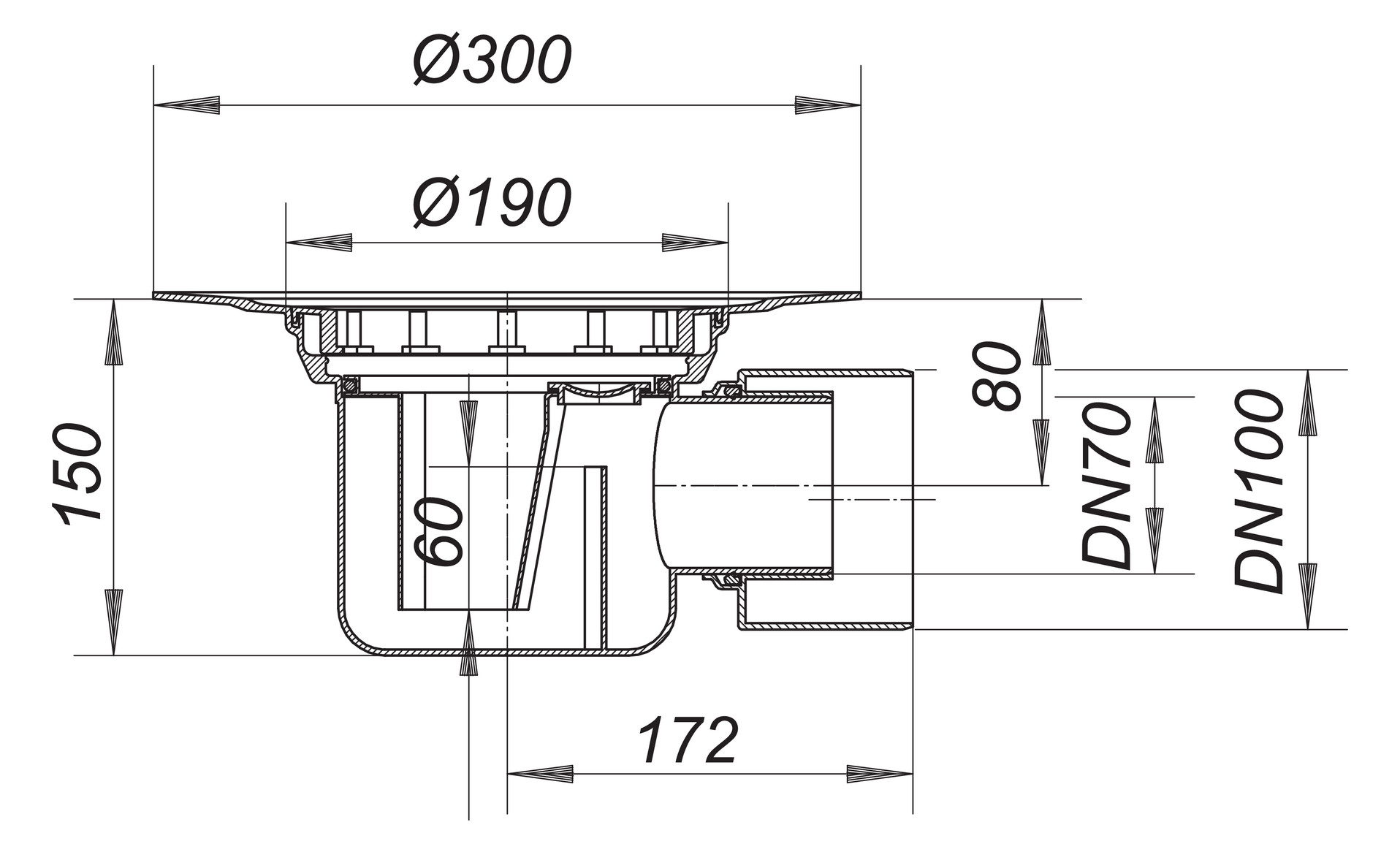 DALLMER Ablaufgehäuse 57 Nennweite DN 70/100 Ablauf seitlich 571076 - Bild 2
