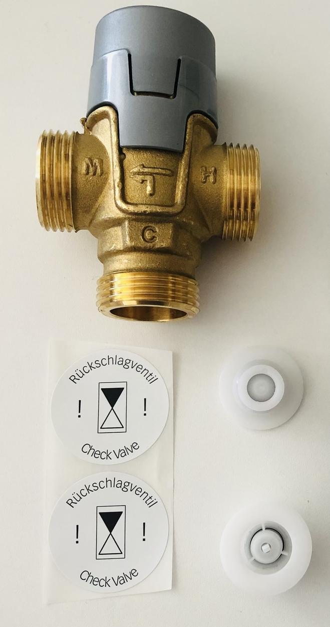 Brauchwassermischer Mischventil 1'' AG, Abgang seitlich, 35-65 °C, inklusive 2 Rückschlagventile - Bild 1