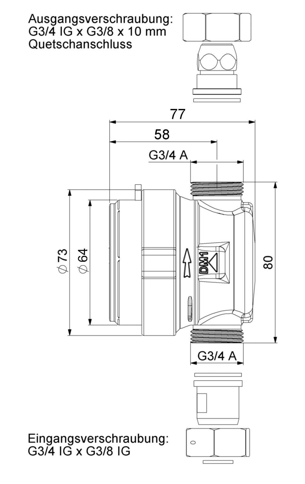 Deltamess Eckventilwasserzähler TKS T90 kalt/warm smart M Q3 2,5 cbm 3/4''AGx80mm (Eichjahr 2025) - Bild 3