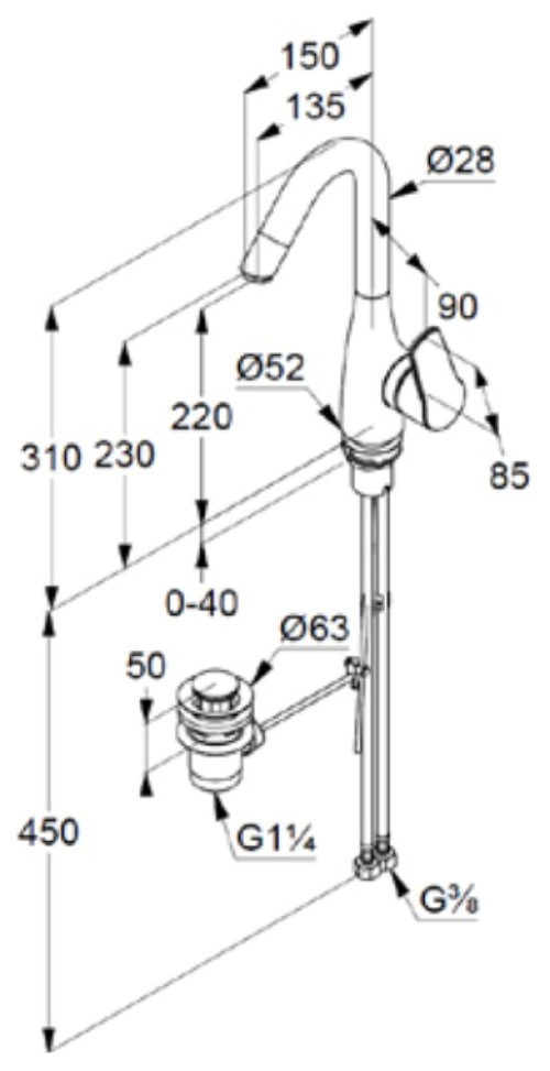 VIGOUR Einhand-Waschtischbatterie derby V3 V-Auslauf schwenkbar, mit Ablaufgarnitur verchromt