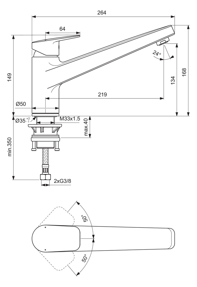 Ideal Standard Ceraplan Küchenarmatur Chrom Ausladung 219mm BD321AA - Bild 6