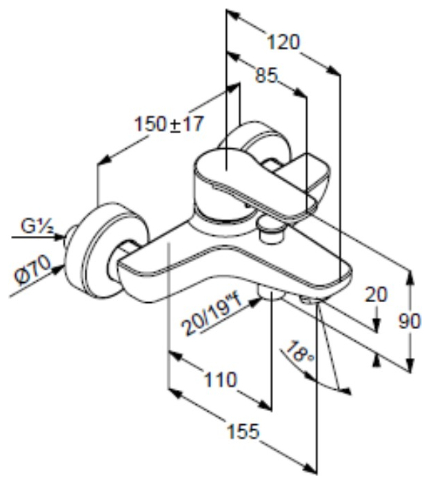 VIGOUR Einhand-Aufputz-Badebatterie derby V3 ohne Brausegarnitur verchromt