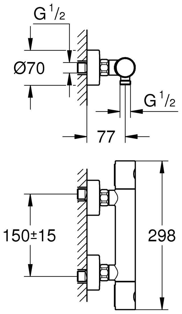 GROHE Thermostat Brausebatterie Grohtherm 1000 C mit S-Anschlüsse supersteel 34065DC2 - Bild 2