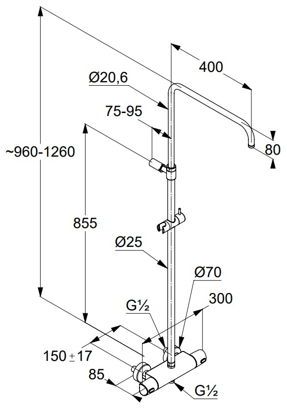 VIGOUR Duschsystem derby Thermostat Safe-Tec verchromt ohne KB, HB, BS