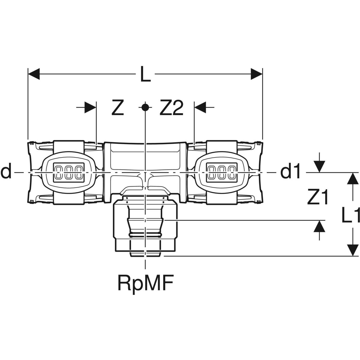 Geberit FlowFit Übergangs-T-Stück mit MasterFix 20x16mm (RpMF 1/2) PPSU 620.381.00.1 - Bild 2
