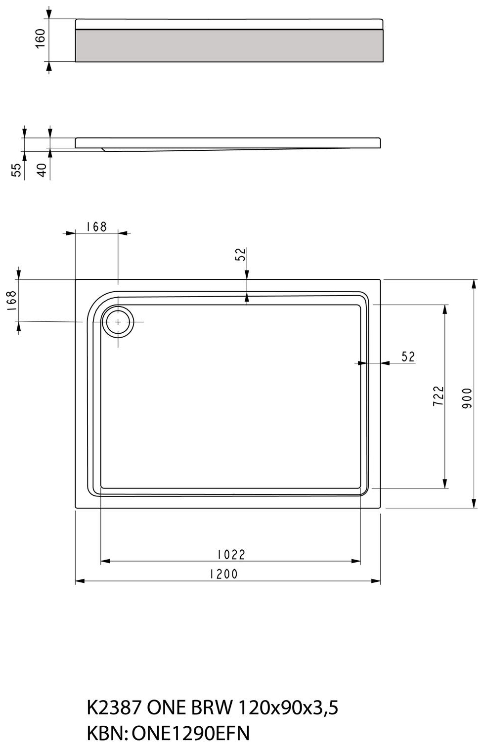 VIGOUR Duschwanne Acryl one 120x90x3.5cm weiss - Bild 2