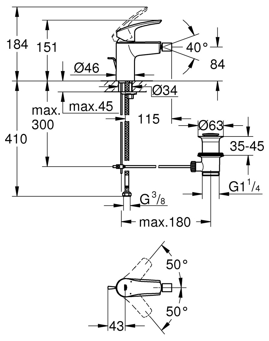 GROHE Bidetbatterie Eurosmart mit Zugstangen-Ablaufgarnitur chrom 32929003 - Bild 2