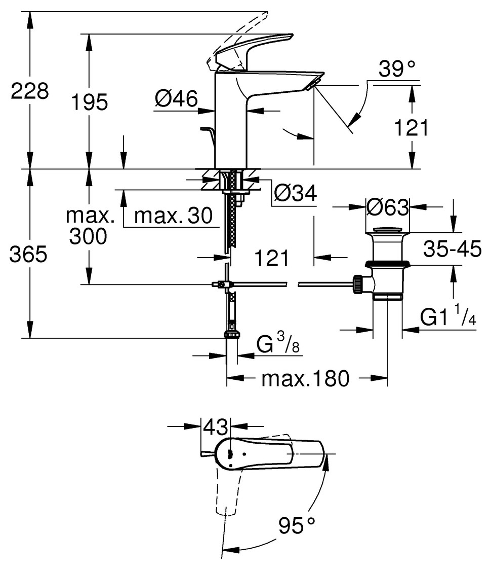 GROHE Waschtischbatterie Eurosmart M-Size mit Zugstangen-Ablaufgarnitur chrom 2339330E - Bild 2