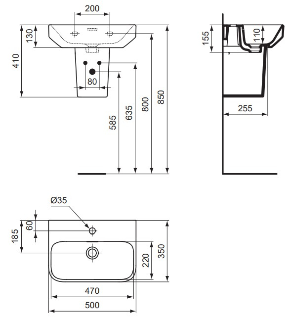 VIGOUR Handwaschbecken derby V3 50x35cm PflegetectPlus weiss mit Hahnloch und Überlauf
