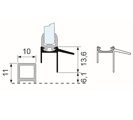 Duka Abtropfdichtung Systemabhängig Komb.Alu.-ESG 6mm Länge 1000mm - Bild 2