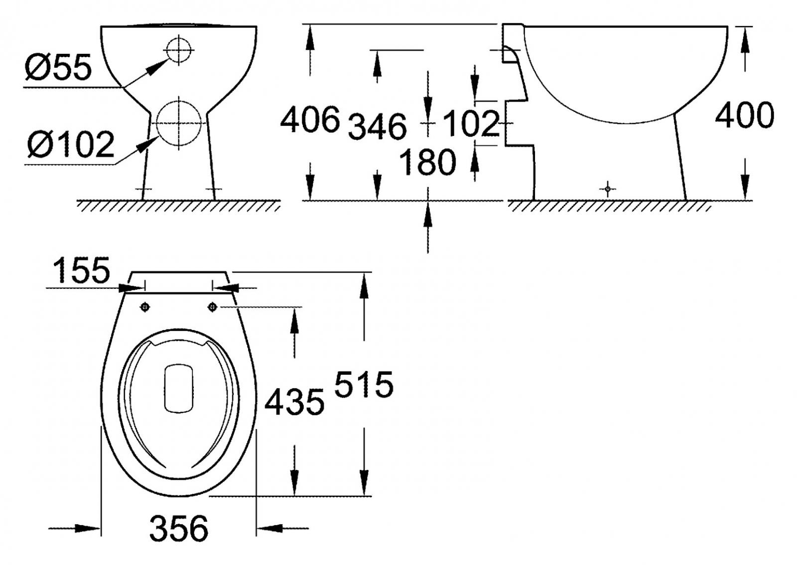 Grohe Stand-Tiefspül-WC Bau Keramik Abgang waagerecht spülrandlos alpinweiß 39430000 - Bild 2