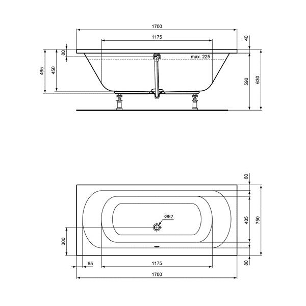 Duo-Badewanne 170x75 cm aus Sanitär-Acryl weiß inklusive Styropor-Wannenträger - Bild 2