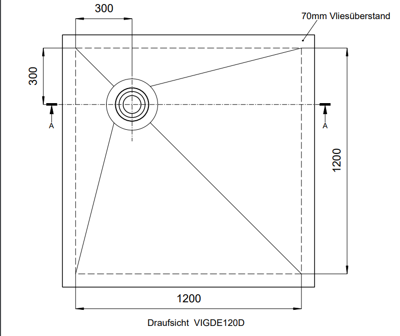 VIGOUR Duschelement individual 2.0, 120x120x6,0cm Ablauf dezentral rollstuhlbefahrbar - Bild 2