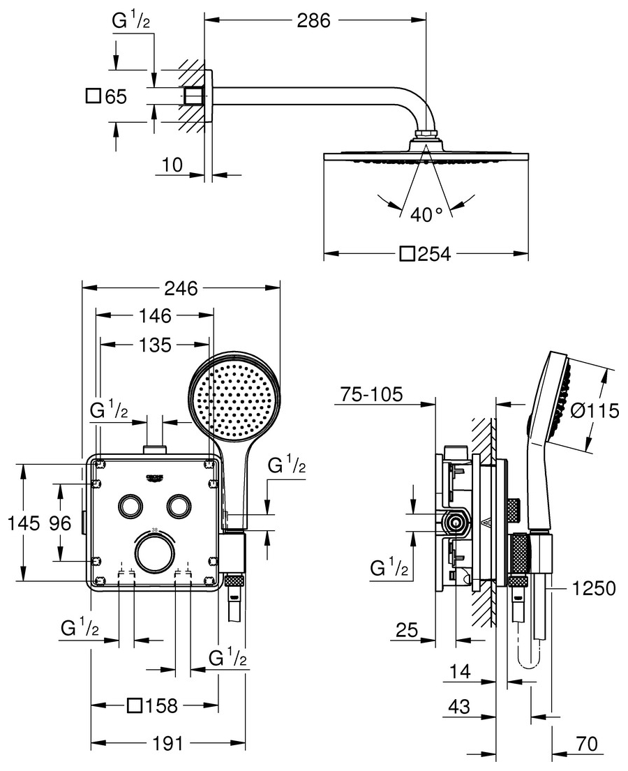 GROHE UP-Duschsystem GrohthermSmartControl eckige Form mit Thermostat/KB/HB chrom 34742000 - Bild 2