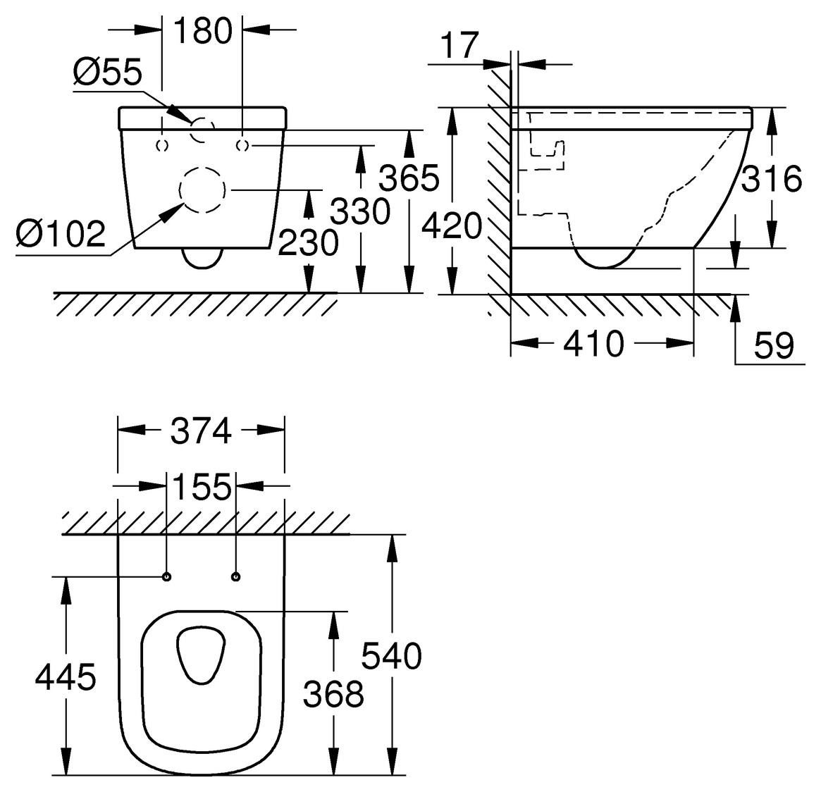 GROHE Wand-Tiefspül-WC spülrandlos Euro Keramik alpinweiß 39328000 - Bild 3