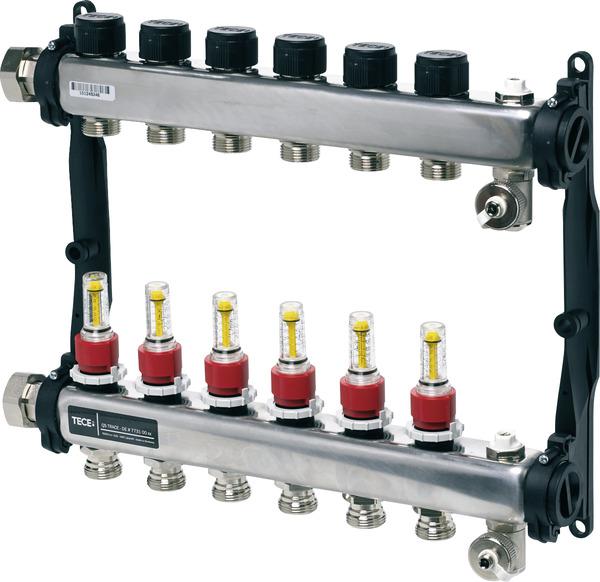 TECEfloor Edelstahl-Verteiler HKV 5 mit DFA SLQ, poliert, 1'' IG flachdichtend 77310005 - Bild 1