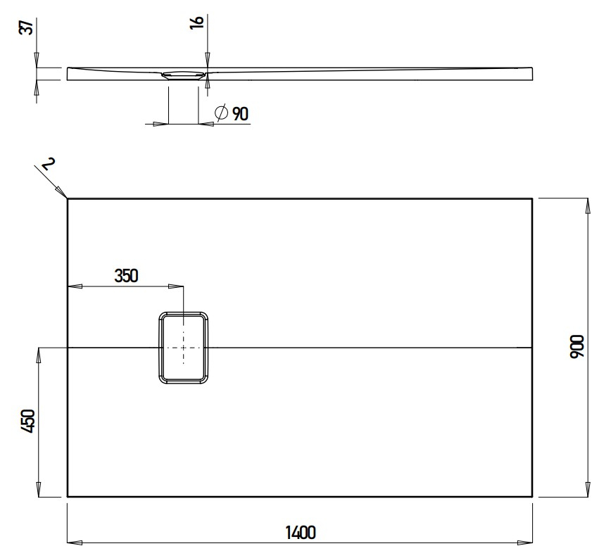 VIGOUR Duschwanne V3 Mineralguss 140x90x3,5cm mit Ablaufdeckel SafeStepPlus weiß matt