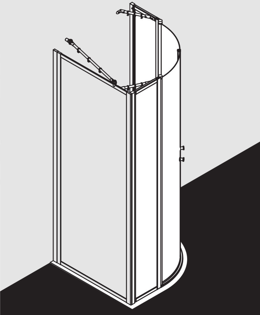 Kermi Viertelkreis Nova 2000 R55 900x1850mm Silber Mattglanz, Fontana hell