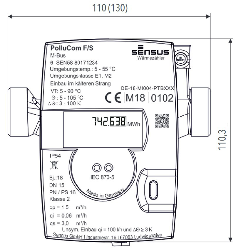 Sensus WMZ PolluCom F Qp 1,5 B Kompakt DN15 AG 3/4'' BL=110mm 45/5,2 Funk inkl. Konformitätsentgelt - Bild 3