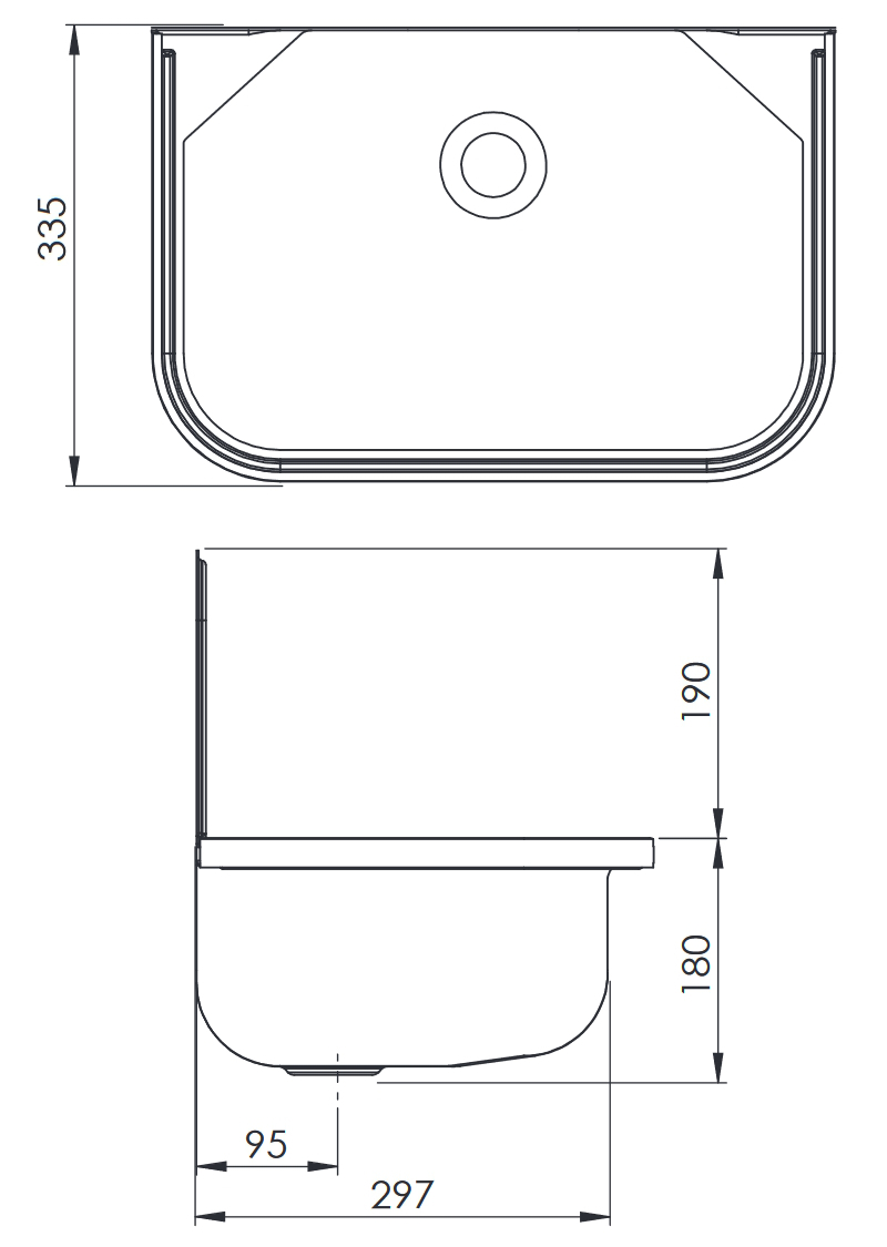 HS Ausgussbecken Stahl weiß emailliert 495x370mm, ohne Überlauf, mit Kette und Stopfen - Bild 3