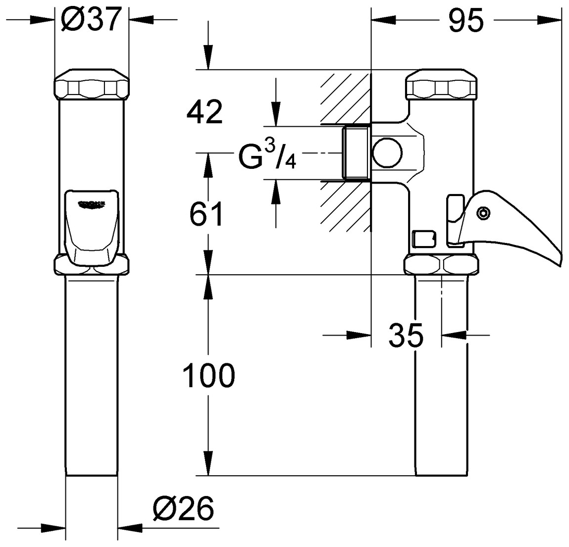 GROHE DAL-Automatic-Spüler 37139 DN 20 für WC Aufputz aus Messing verchromt 37139000