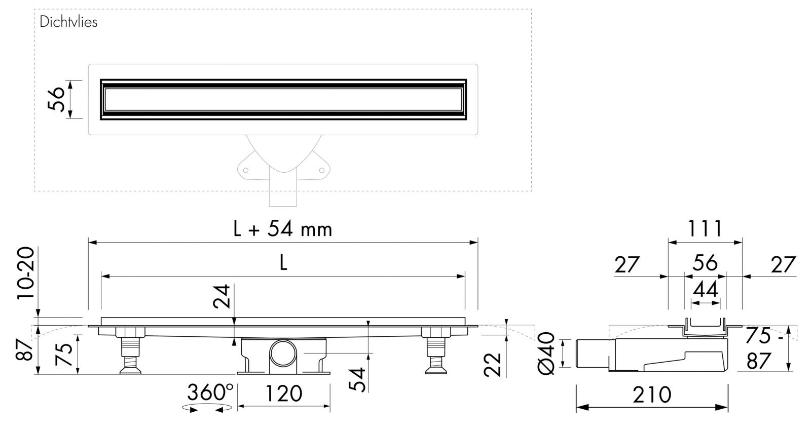 VIGOUR Duschrinne individual Kunststoff 1200 mm inkl. Füße, 2 Siphons und Wenderost Edelstahl - Bild 2