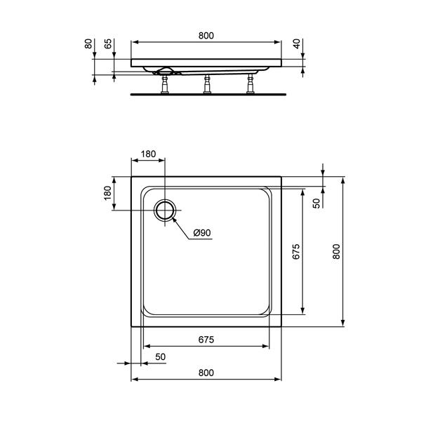Duschwanne 80x80x6,5 cm quadratisch extraflach aus Sanitär-Acryl weiß - Bild 2