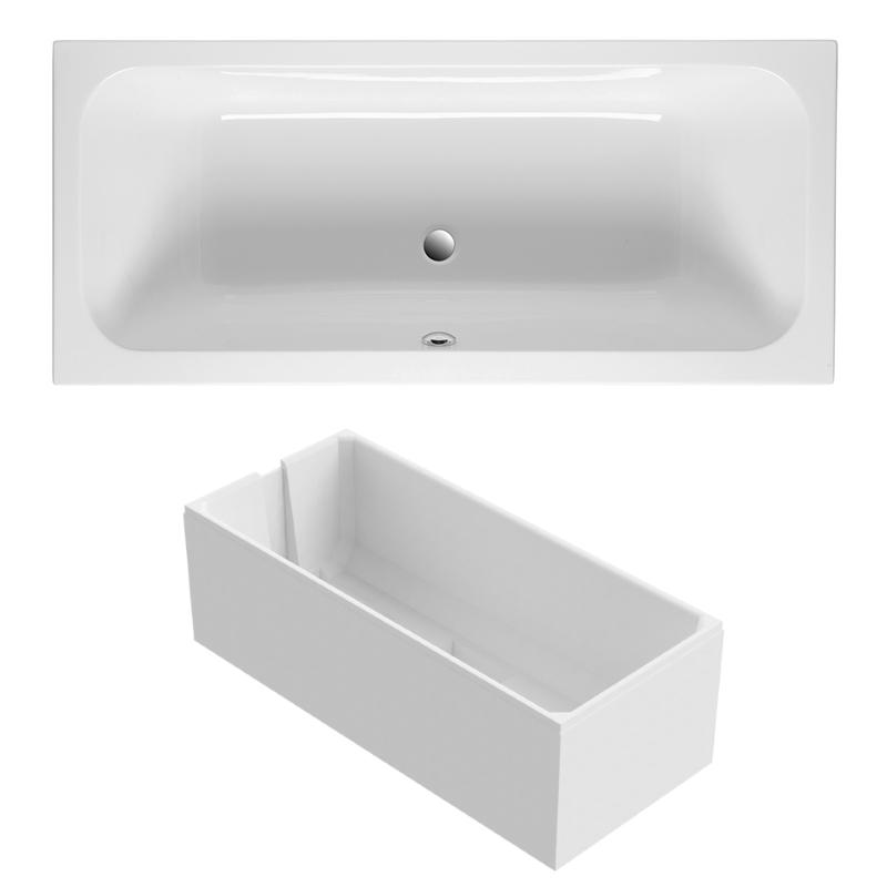 Duo-Badewanne 180x80 cm aus Sanitär-Acryl weiß inklusive Styropor-Wannenträger - Bild 1