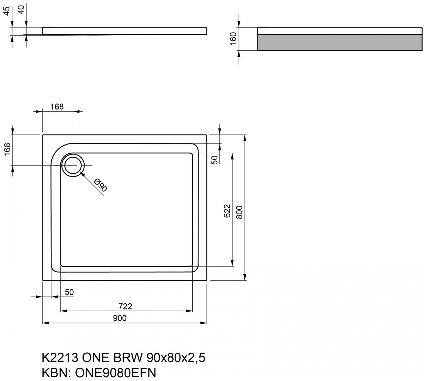 VIGOUR Duschwanne Acryl one 90x80x2.5cm weiss - Bild 2