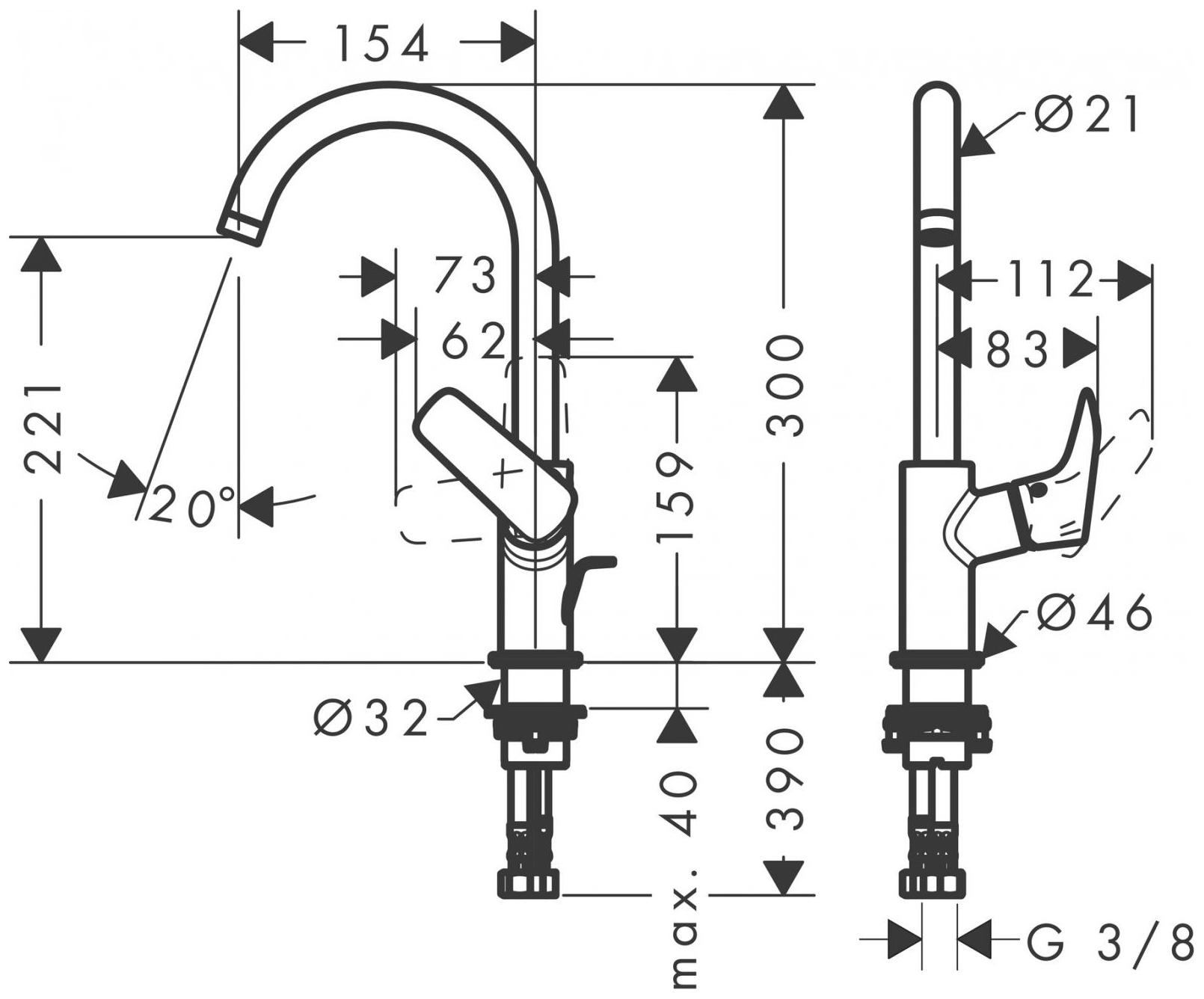 Hansgrohe Logis Waschtischmischer ComfortZone 210 chrom Schwenkauslauf ohne Garnitur 71131000 - Bild 2