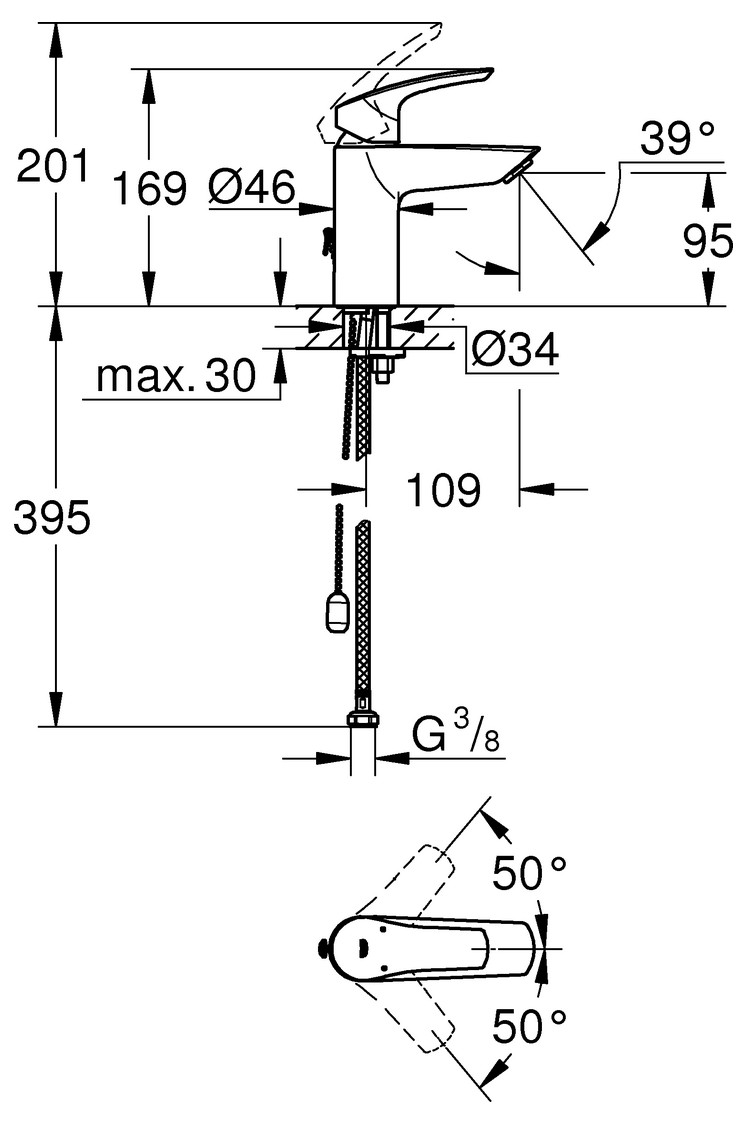 GROHE Waschtischbatterie Eurosmart S-Size mit versenkbarer Kette chrom 33188003 - Bild 2