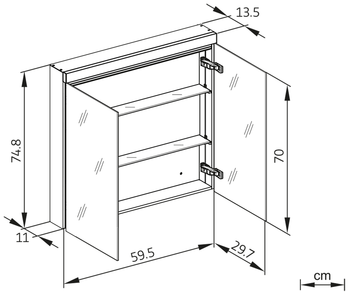 TRINNITY LED-Spiegelschrank 2-türig 600x748x120/135, dimmbar 4000K, aus Aluminium weiß beschichtet