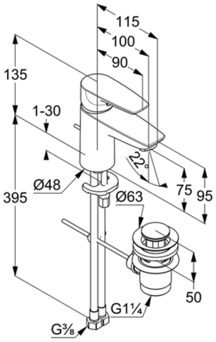 Kludi PURE&SOLID Waschtisch-Einhandmischer 75 mit Metall-Ablaufgarnitur chrom 343820575 - Bild 2