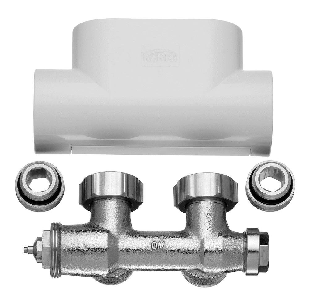 Kermi Ventil-Hahnblock-Set weiß Eckform 1/2'' x 3/4'' inklusive Blende ZV00410001 - Bild 1